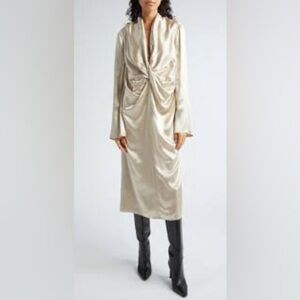 INTERIOR NYC The Reese Long Sleeve Satin Midi Dress In Champagne new without tag